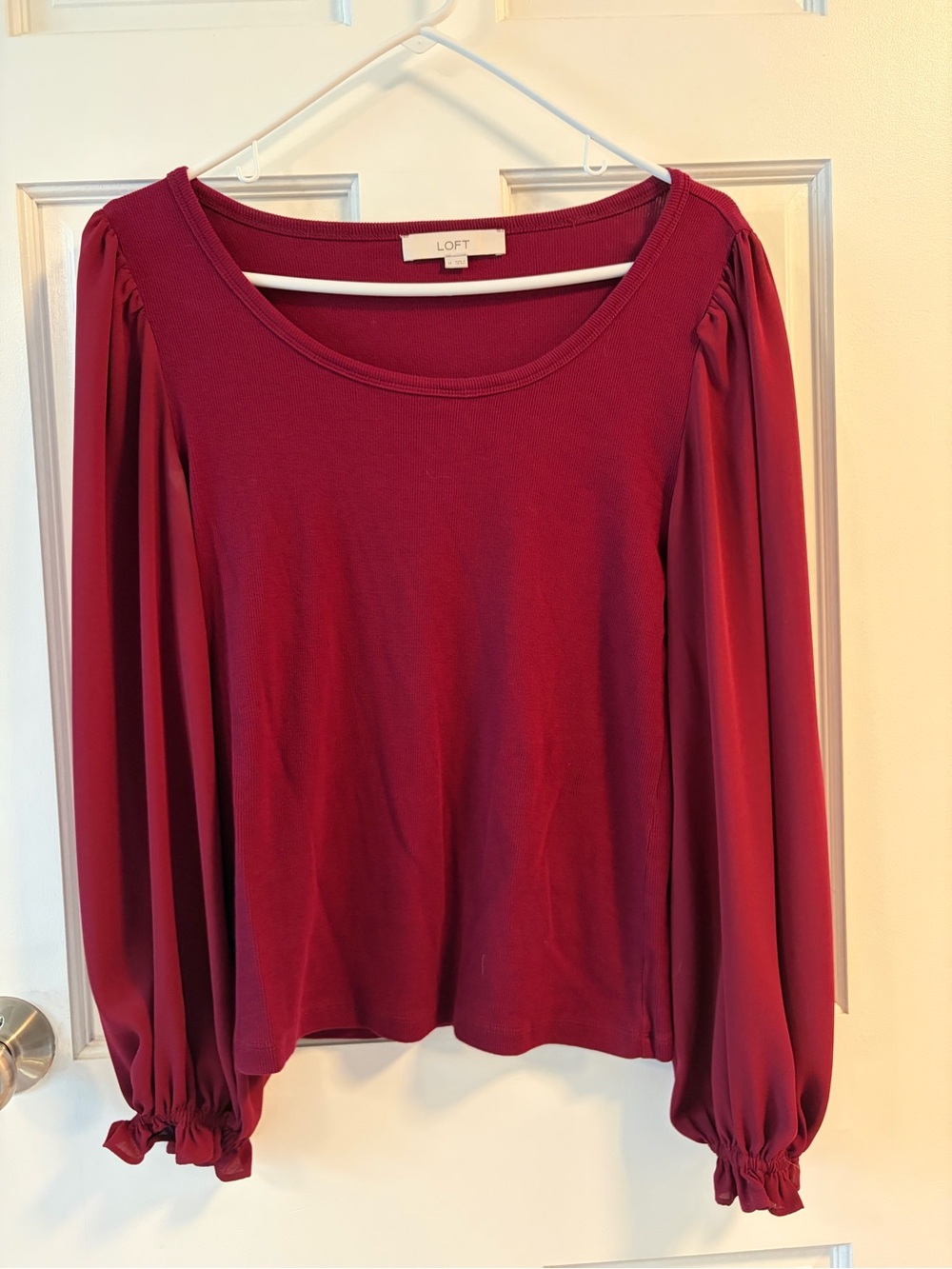 LOFT Women's Wine Balloon-Sleeve Long Sleeve Top